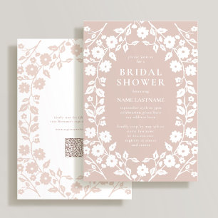 Blush White QR Code Folk Floral Brautparty Einladung