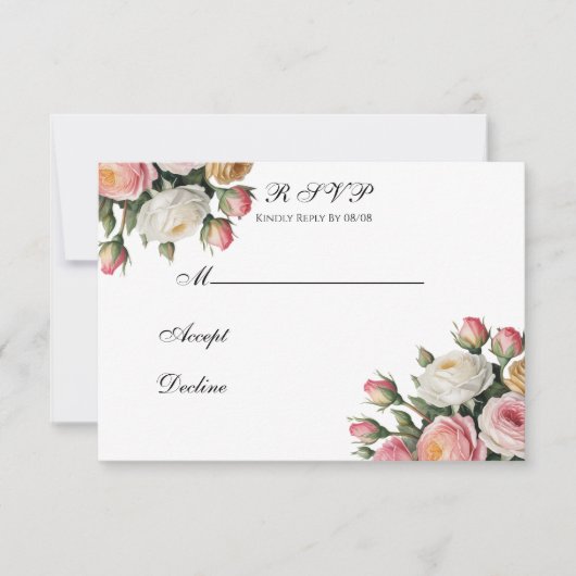 Blush, White Rose Floral Wedding RSVP Card Dankeskarte (Vorderseite)