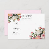 Blush, White Rose Floral Wedding RSVP Card Dankeskarte (Vorne/Hinten)