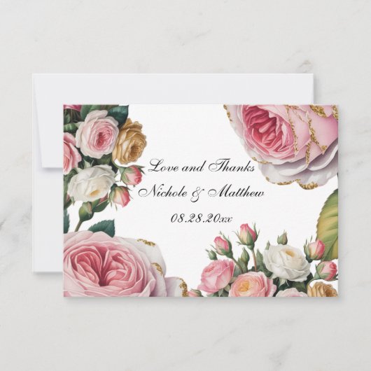 Blush, White Rose Floral Wedding Thank You Dankeskarte (Vorderseite)
