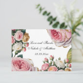 Blush, White Rose Floral Wedding Thank You Dankeskarte (Stehend Vorderseite)