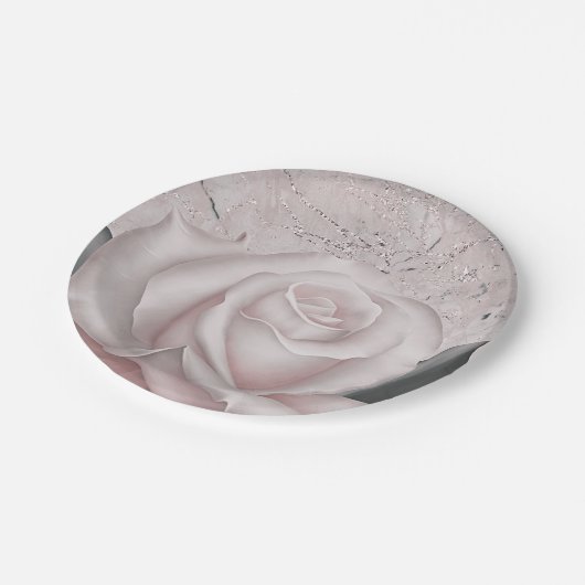 Blush White Rose Glam Modernes Brautparty aus Marm Pappteller (Schrägansicht)