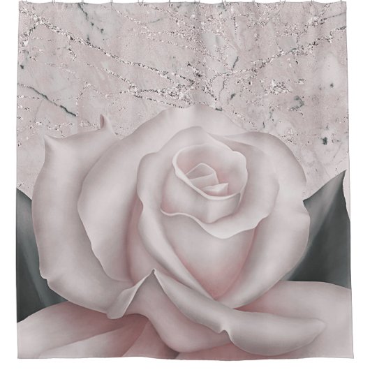 Blush White Rose Glam Modernes Shabby Chic aus Mar Duschvorhang (Vorderseite)