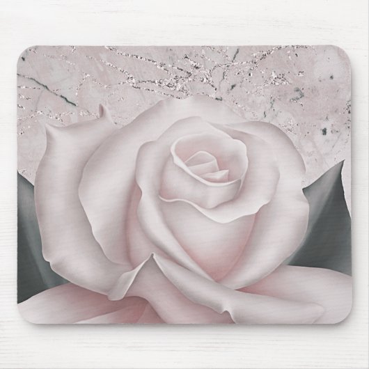 Blush White Rose Glam Modernes Shabby Chic aus Mar Mousepad (Vorne)