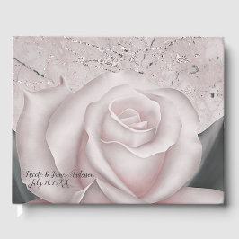 Blush White Rose Moderne Marmorhochzeit Gästebuch