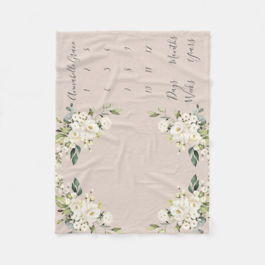 Blush White Rose Monthly Baby Milestone Fleecedecke (Vorderseite)
