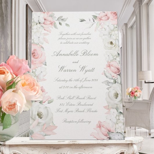 Blush & White Roses Blumengarten Hochzeit Einladung