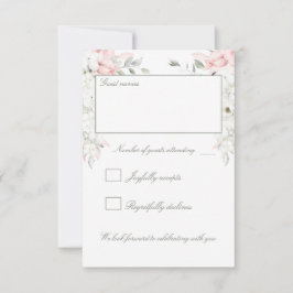 Blush & White Roses Blumengarten Hochzeit Rückkehr RSVP Karte