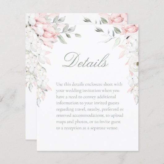 Blush & White Roses Blumengarten Hochzeitsdetails (Vorne/Hinten)