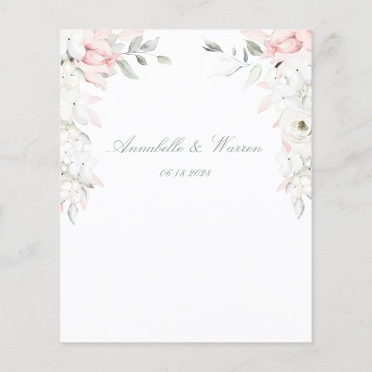 Blush & White Roses Blumengarten Hochzeitsdetails (Rückseite)