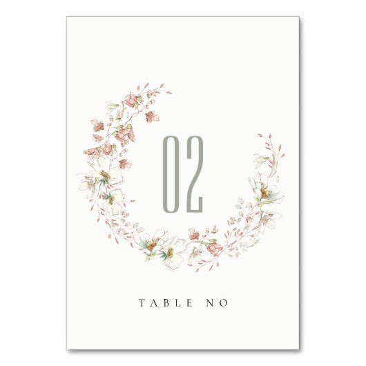 Blush White Rustic Meadow Blumenzeremonie Tischnummer (Vorderseite)