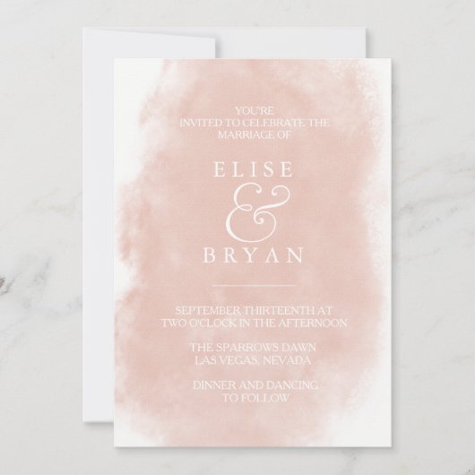 Blush & White Simple Modern Watercolor Wedding Einladung (Vorderseite)