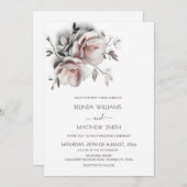 Blush White Textured Roses Simple Wedding Einladung (Vorne/Hinten)