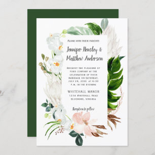 Blush White Tropical Floral Greenerity Hochzeit Einladung