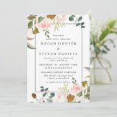 Blush & White Wassercolor Blume Hochzeit an der Gr Einladung (Stehend Vorderseite)