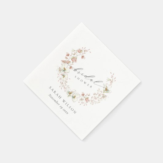 Blush White Wiadow Floral Wreath Brautparty Serviette (Ecke)