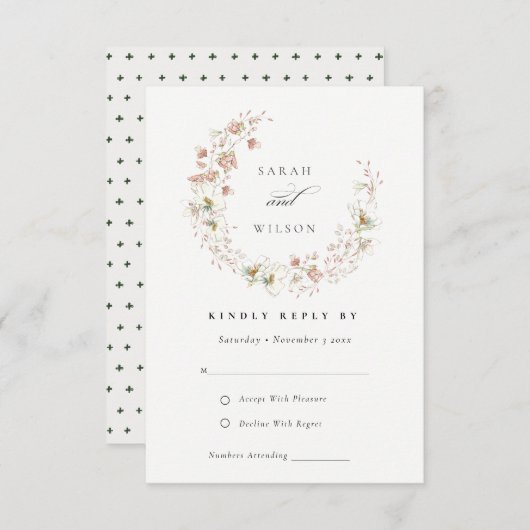Blush White Wiadow Floral Wreath Wedding RSVP (Vorne/Hinten)