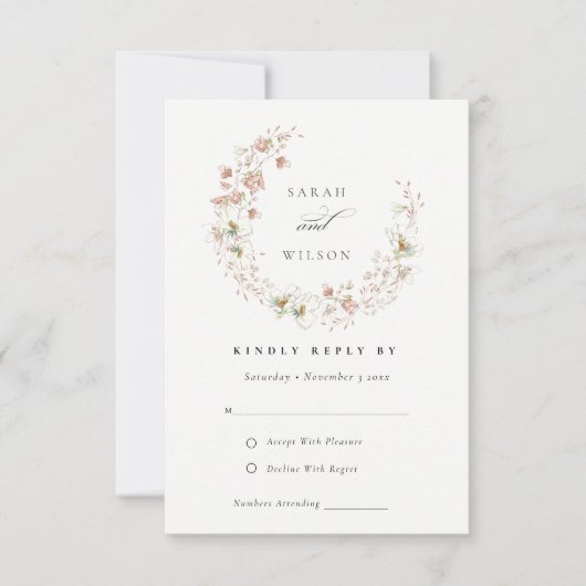 Blush White Wiadow Floral Wreath Wedding RSVP Karte (Vorderseite)