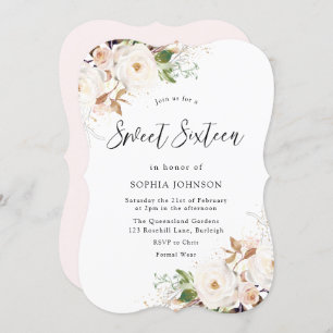 Blush White Winter Forest Sweet 16 Geburtstagspart Einladung