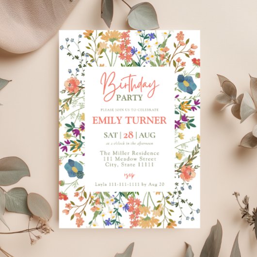 Blush Wildblume Einladung zum Geburtstag