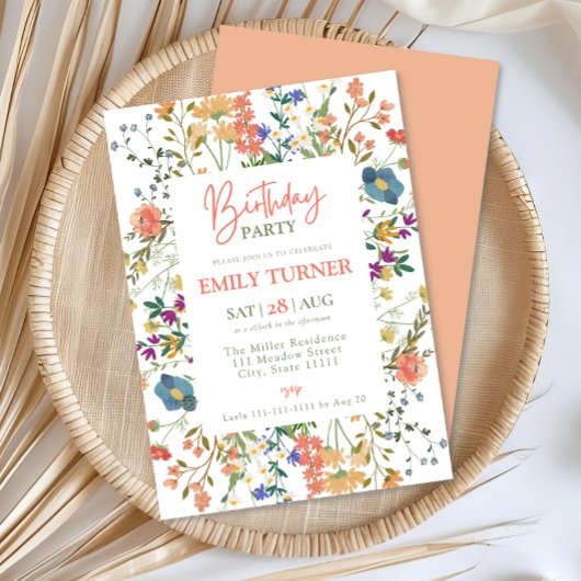 Blush Wildblume Einladung zum Geburtstag