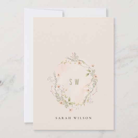 Blush Wildblume Flora Brautparty laden Dankeskarte (Rückseite)