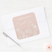 Blush-Wildblumen Sketch-Brautparty Quadratischer Aufkleber (Umschlag)
