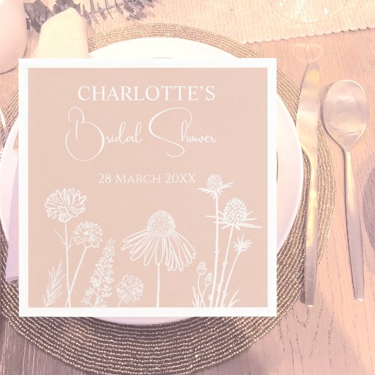 Blush-Wildblumen Sketch-Brautparty Serviette