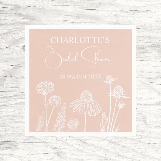 Blush-Wildblumen Sketch-Brautparty Serviette