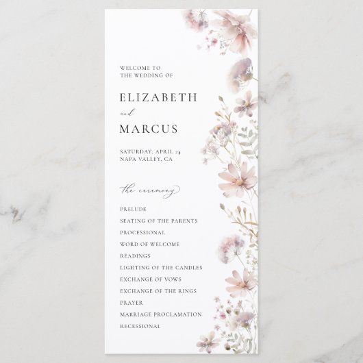 Blush-Wildflower-Boho-Hochzeitsprogramm Programm (Vorderseite)