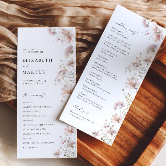 Blush-Wildflower-Boho-Hochzeitsprogramm Programm