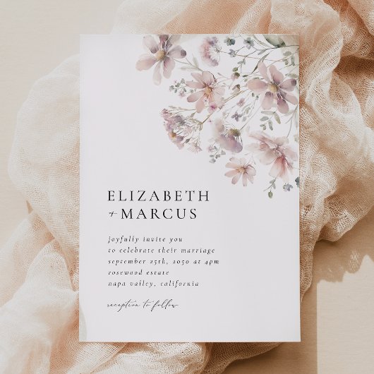 Blush Wildflower Minimal Boho Wedding Invitation Einladung