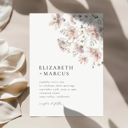 Blush Wildflower Minimal Boho Wedding Invitation Einladung
