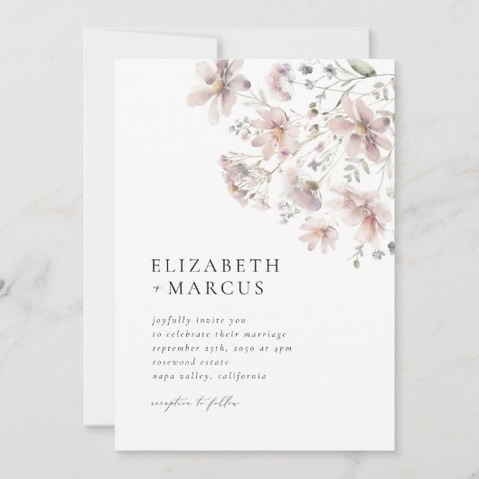 Blush Wildflower Minimal Boho Wedding Invitation Einladung (Vorderseite)