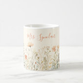 Blush Wildflower Teacher Name Elegant Script Kaffeetasse (Mittel)