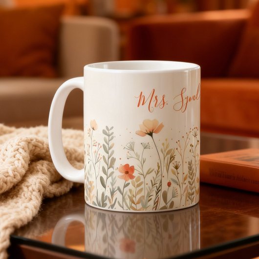 Blush Wildflower Teacher Name Elegant Script Kaffeetasse