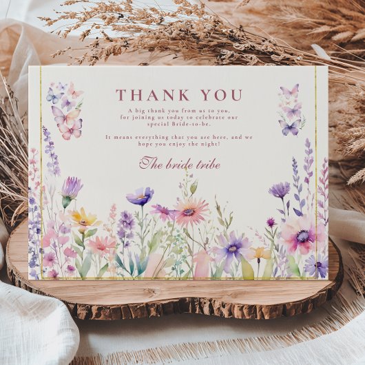 Blush Wildflowers and Butterflies Bridal Shower Dankeskarte
