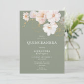 Blush Wildflowers Elegant Sage Quinceanera Einladung (Stehend Vorderseite)