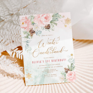 Blush Winter Onederland 1. Geburtstag Einladung