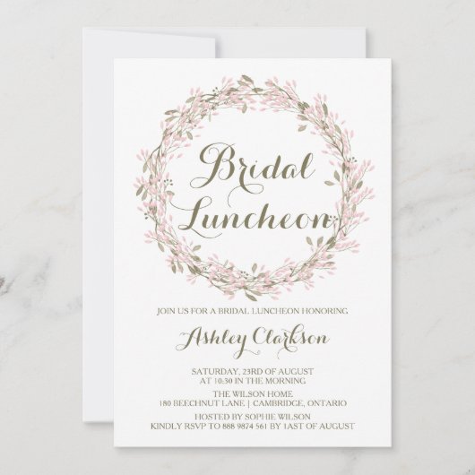 Blush Winter Wreath Bridal Luncheon Einladung (Vorderseite)
