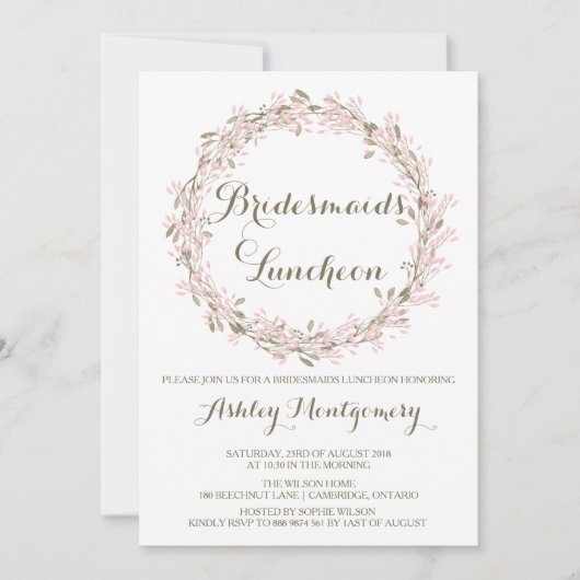 Blush Winter Wreath Bridesmaids Luncheon Einladung (Vorderseite)