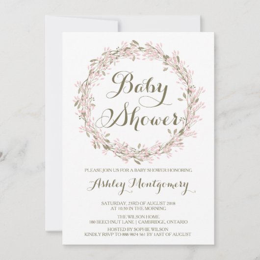 Blush Winter Wreath Kinderdusche Einladung (Vorderseite)