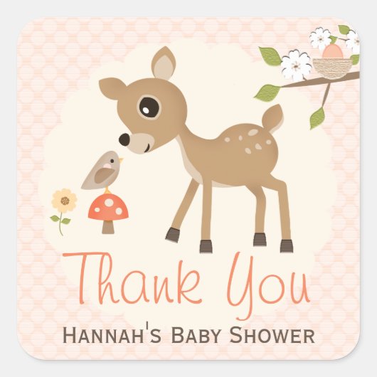 Blush Woodland Deer Baby Dusche Danke Stickers (Vorderseite)