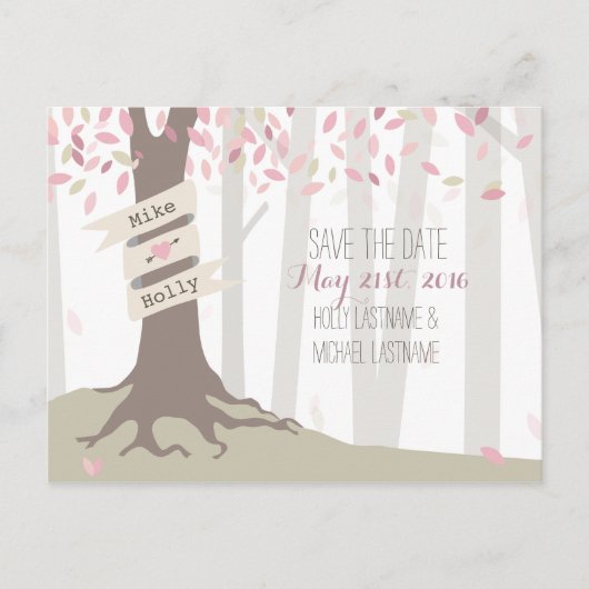 Blush Woodland Wedding Save the Date Postcard Ankündigungspostkarte (Vorderseite)