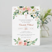 Blush-Wreath-Rose Gold Cross Erste Kommune Folieneinladung (Stehend vorne)