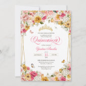 Blush Yellow Elegant Blumenbuttefly Quinceanera Einladung (Vorderseite)