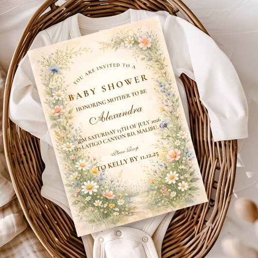 Blush Yellow Wildflower Baby Shower Einladung