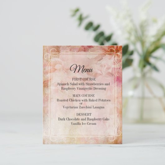 Blushed Vintage Wedding Menu (Stehend Vorderseite)