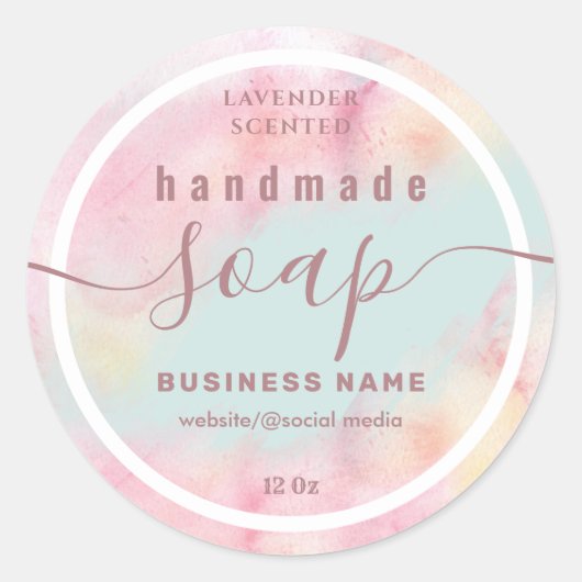 Blushed Water Color Script handgefertigt Seifenlab Runder Aufkleber (Vorderseite)