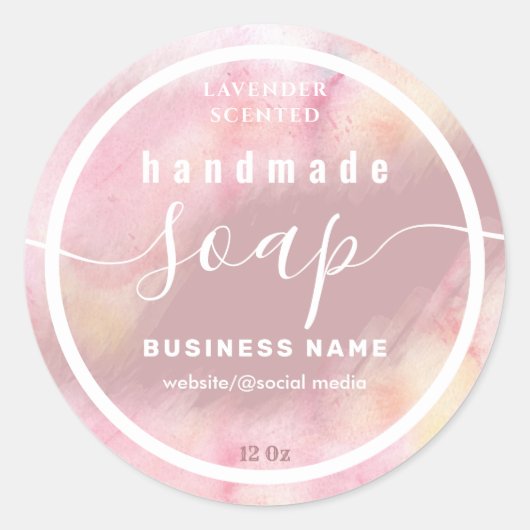 Blushed Water Color Script handgefertigt Seifenlab Runder Aufkleber (Vorderseite)